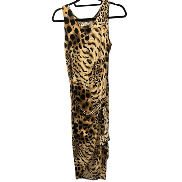 Vintage 80's Contempo Casuals Size Medium Leopard Print Midi Dress Sleeveless - Picture 1 of 8